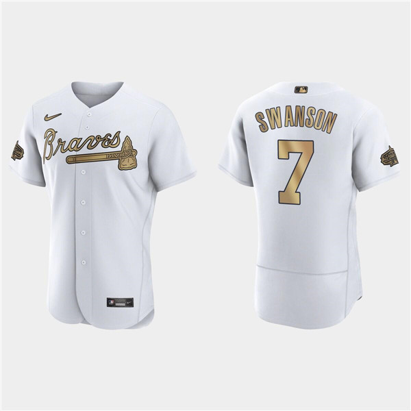 Men's White Atlanta Braves #7 Dansby Swanson 2022 All-Star Flex Base Stitched Baseball Jersey
